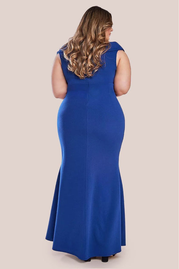 Goddiva Front Wrap Off The Shoulder Maxi Dress - Royalblue By Goddiva