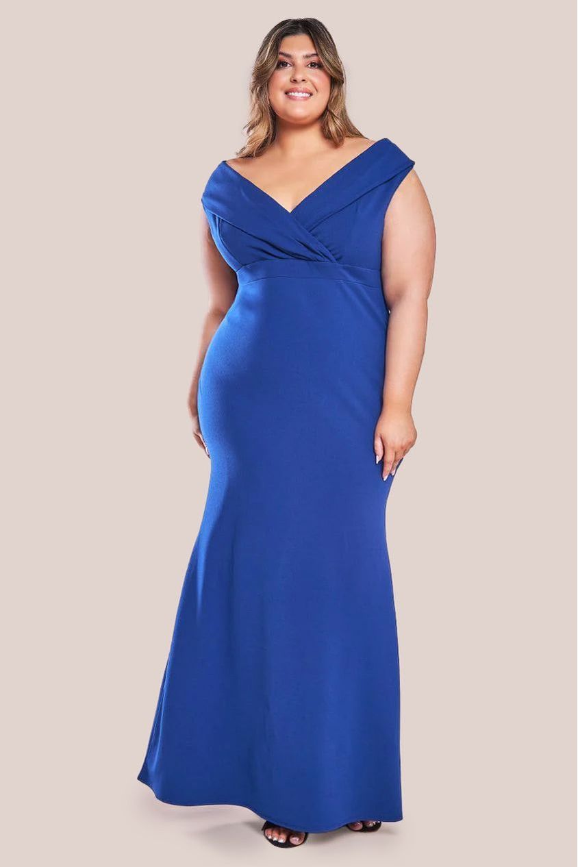 goddiva Front Wrap Off The Shoulder Maxi Dress - Royalblue by Goddiva