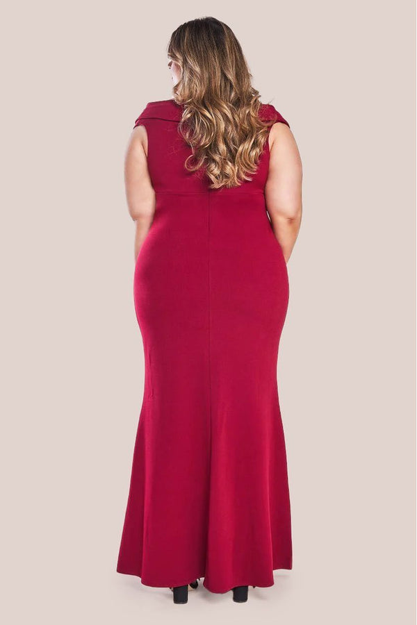 Goddiva Front Wrap Off The Shoulder Maxi Dress - Wine By Goddiva