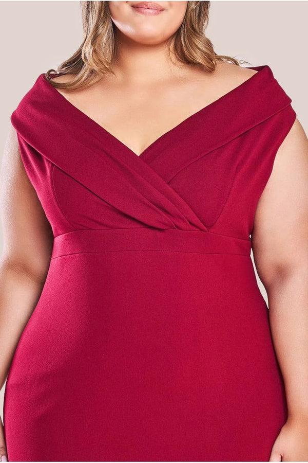 Goddiva Front Wrap Off The Shoulder Maxi Dress - Wine By Goddiva