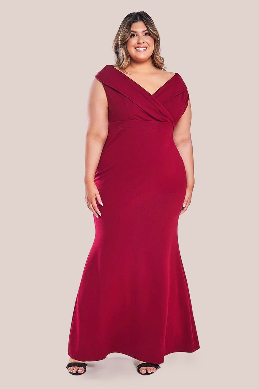 goddiva Front Wrap Off The Shoulder Maxi Dress - Wine by Goddiva