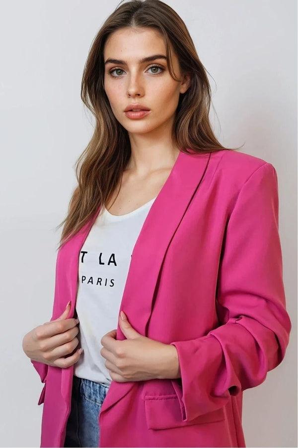 Goddiva Fuchsia Blazer With Ruched Sleeves By Aftershock London