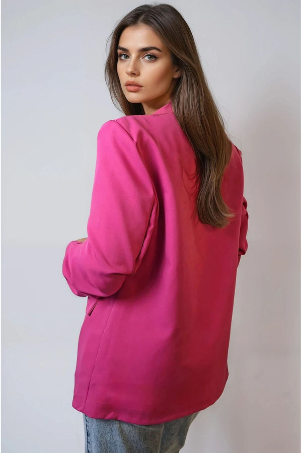 Goddiva Fuchsia Blazer With Ruched Sleeves By Aftershock London