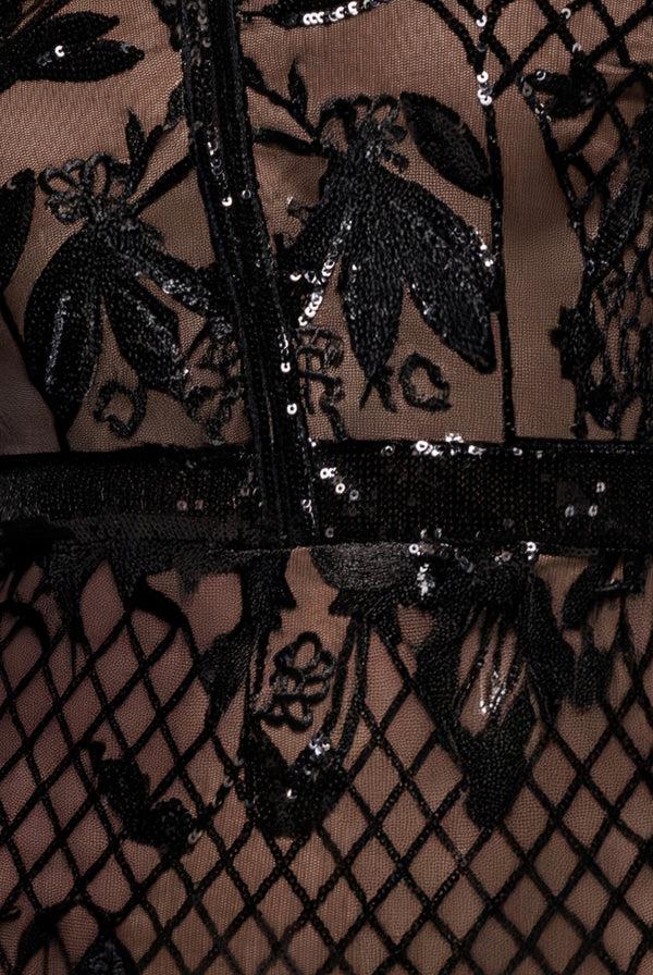 Goddiva Full Sleeve Sequin Evening Dress - Black By Goddiva