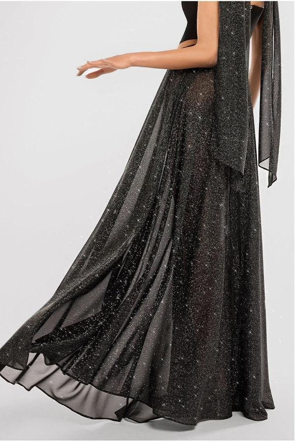 Goddiva Gathered A-Line Glitter Chiffon Maxi Skirt By Goddiva