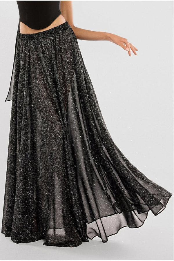 Goddiva Gathered A-Line Glitter Chiffon Maxi Skirt By Goddiva