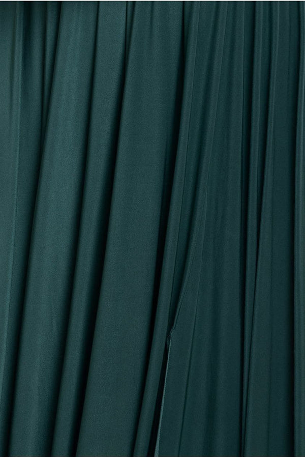 Goddiva Gathered Bardot Bodice Front Split Maxi Dress - Emerald Green By Goddiva Plus