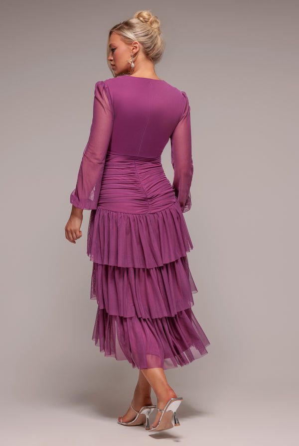 Goddiva Gathered High & Low Tiered Midaxi Dress - Berry By Goddiva