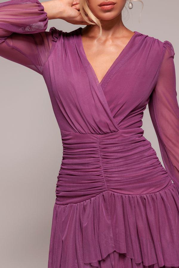 Goddiva Gathered High & Low Tiered Midaxi Dress - Berry By Goddiva