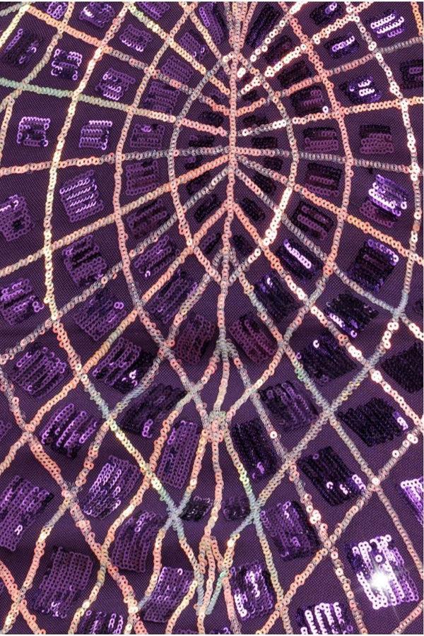 Goddiva Geo Sequin Long Sleeve Maxi Dress - Purple By Goddiva