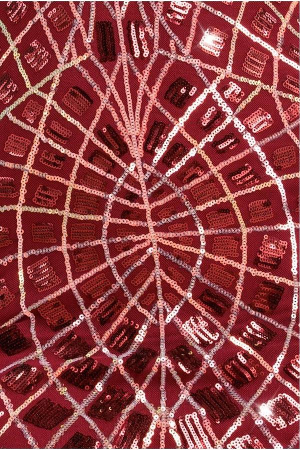 Goddiva Geo Sequin Long Sleeve Maxi Dress - Wine By Goddiva