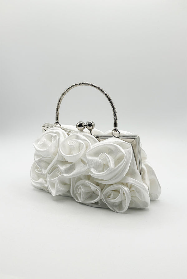 Goddiva 3D Rose Clutch Bag In White By SVNX