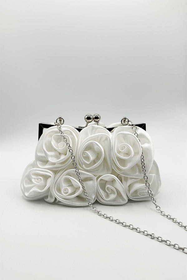 Goddiva 3D Rose Clutch Bag In White By SVNX