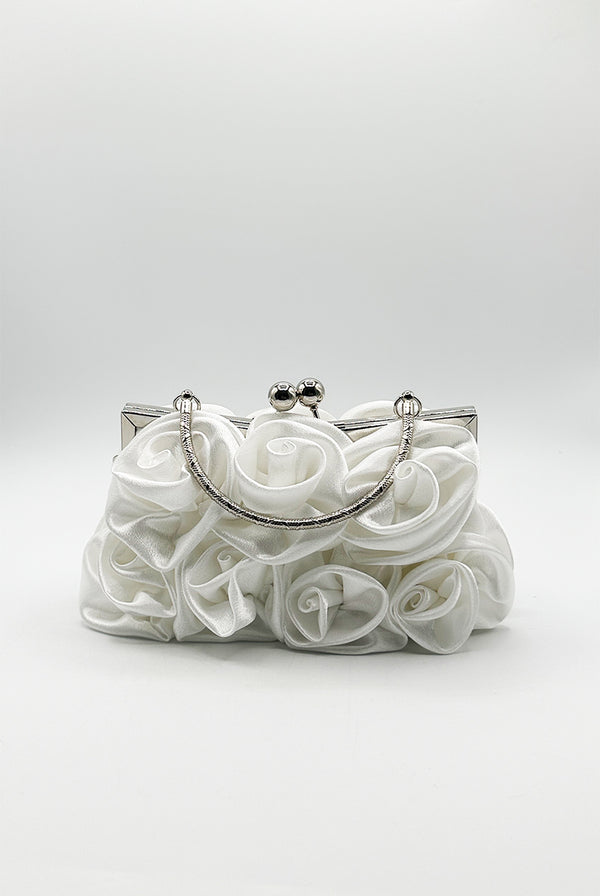 Goddiva 3D Rose Clutch Bag In White By SVNX