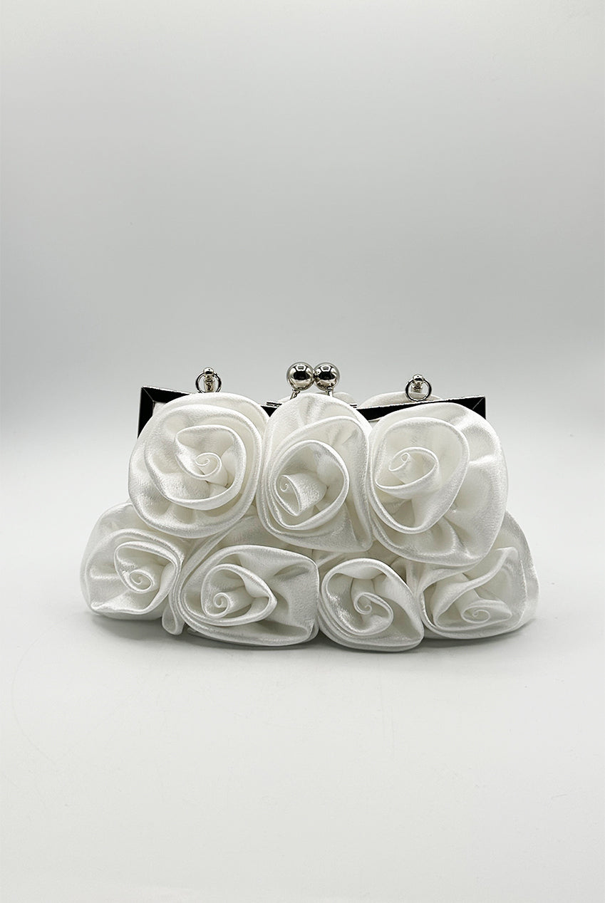 goddiva 3D Rose Clutch Bag In White by SVNX