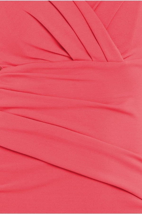 Goddiva Bardot Pleated Maxi Dress - Coral By Goddiva