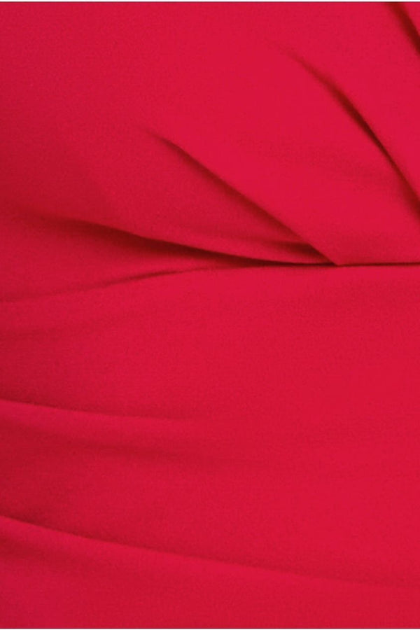Goddiva Bardot Pleated Midi Dress - Red By Goddiva
