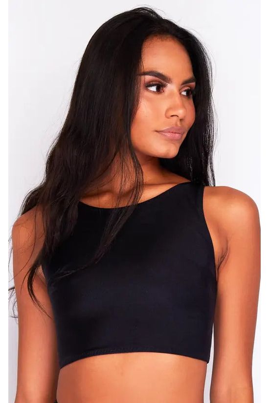 Goddiva Bikini Long Crop Top In Black By Maribela