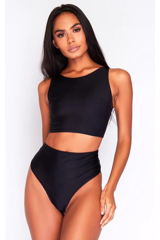 goddiva Bikini Long Crop Top In Black by Maribela