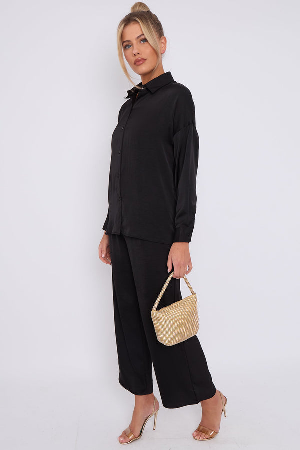 Goddiva Black Brushed Satin Shirt By LOVE SUNSHINE