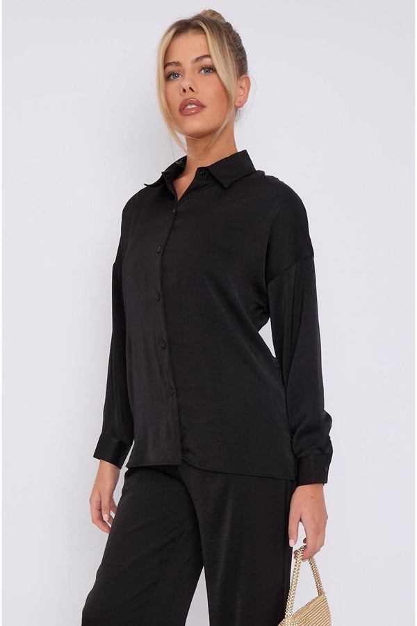 Goddiva Black Brushed Satin Shirt By LOVE SUNSHINE