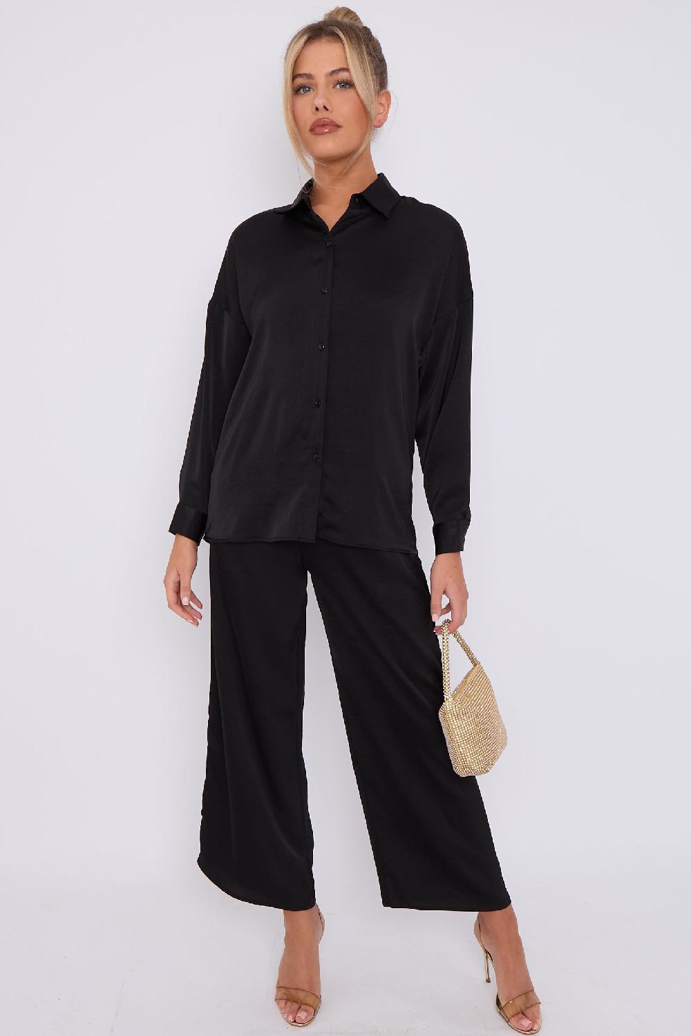 goddiva Black Brushed Satin Shirt by LOVE SUNSHINE