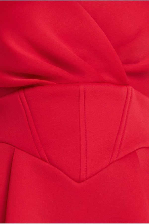 Goddiva Corset Fit & Flare Midi Dress - Red By Goddiva