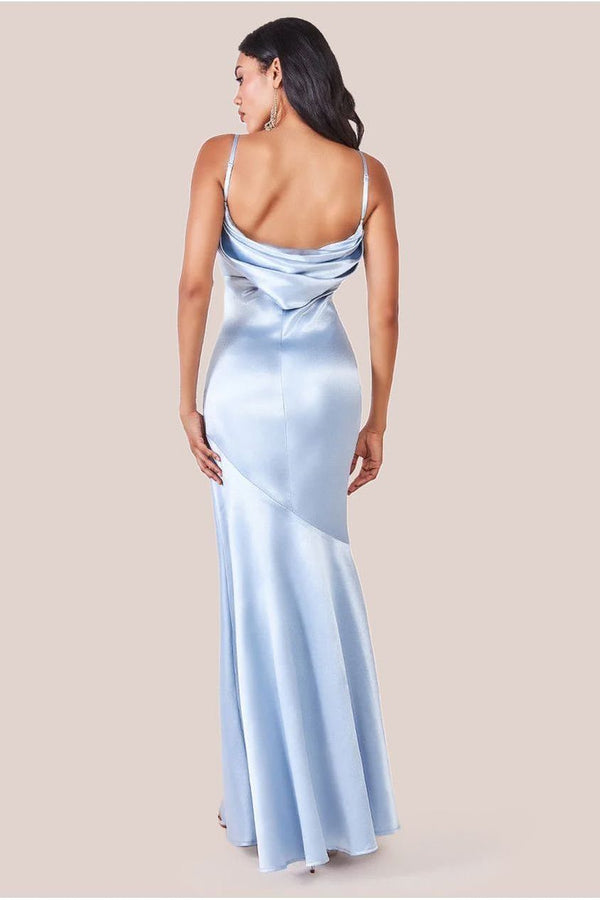 Goddiva Cowl Back Satin Maxi Dress - Blue By Goddiva