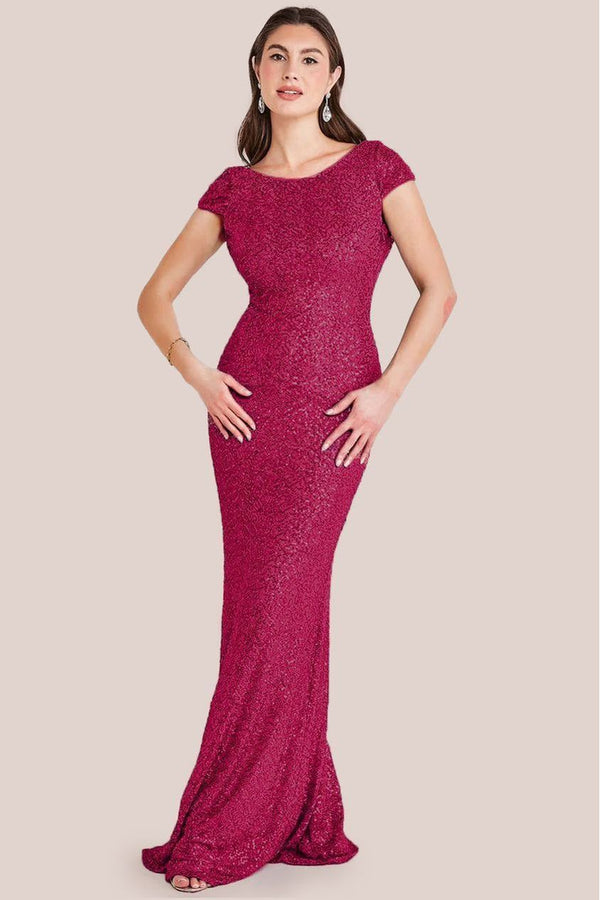 Goddiva Cowl Back Sequin Maxi - Burgundy By Goddiva