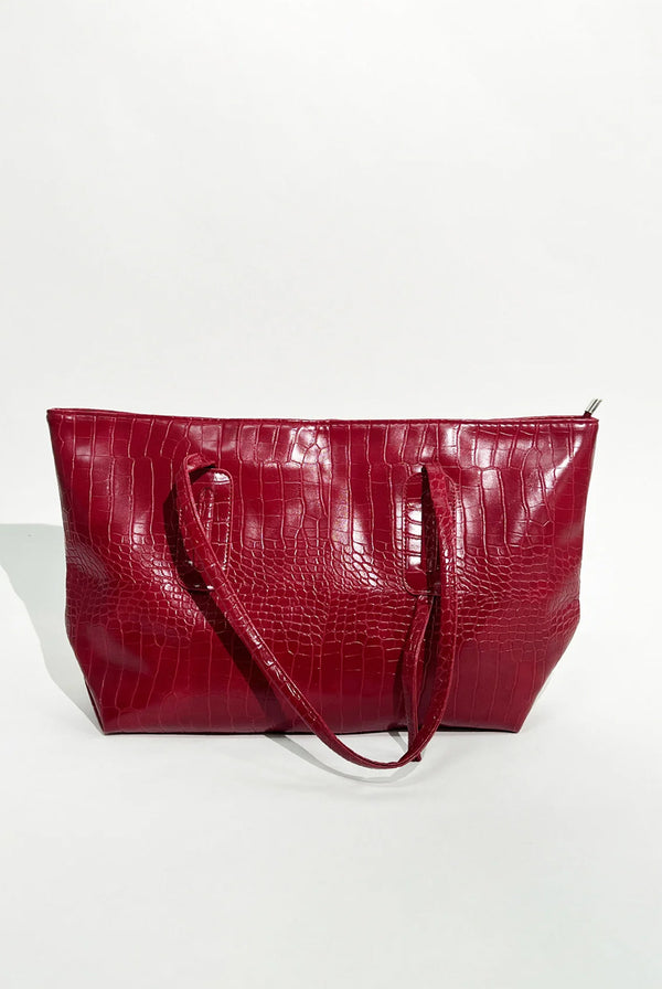Goddiva Croc Patent Tote Bag In Dark Red By SVNX