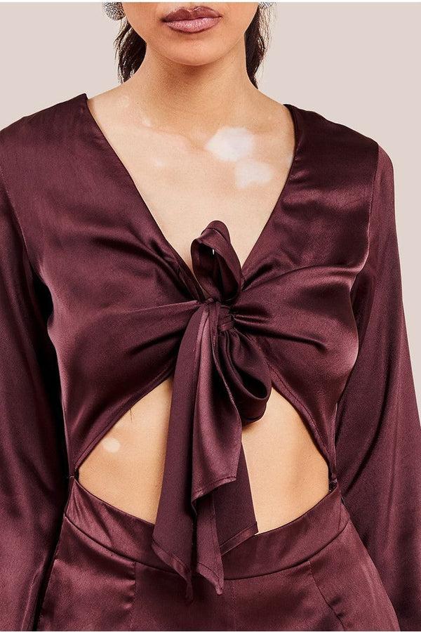 Goddiva Cut Out Satin Jumpsuit - Brown By Goddiva