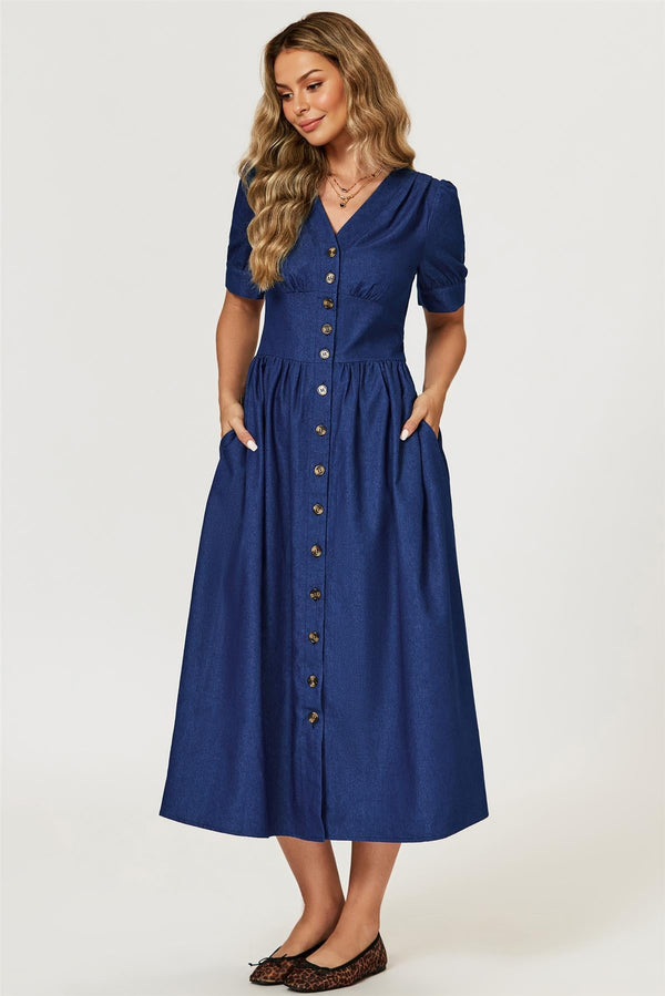 Goddiva Denim Midi Dress In Blue By FS Collection