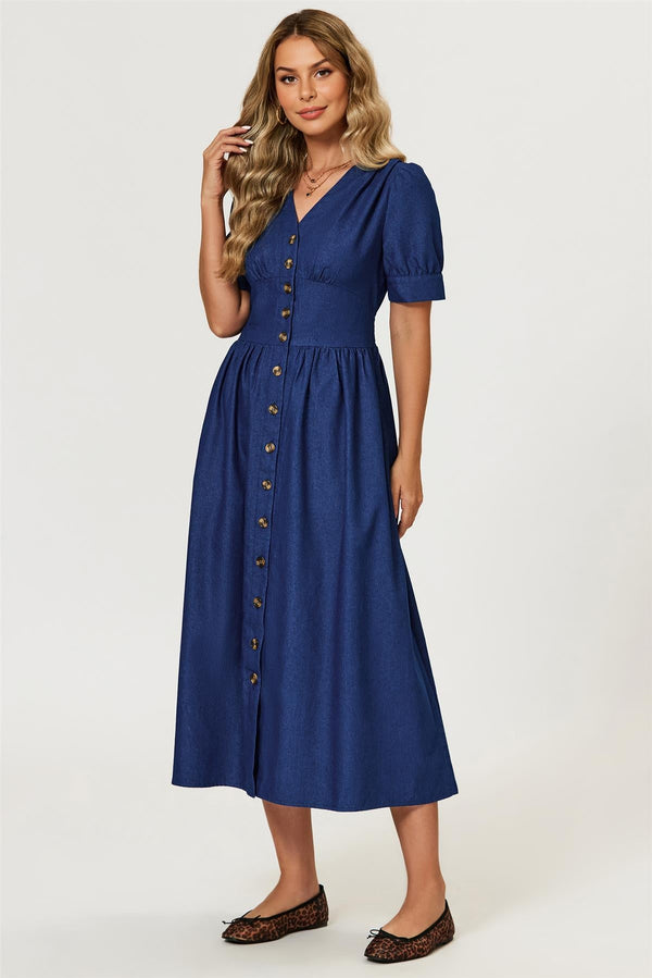 Goddiva Denim Midi Dress In Blue By FS Collection
