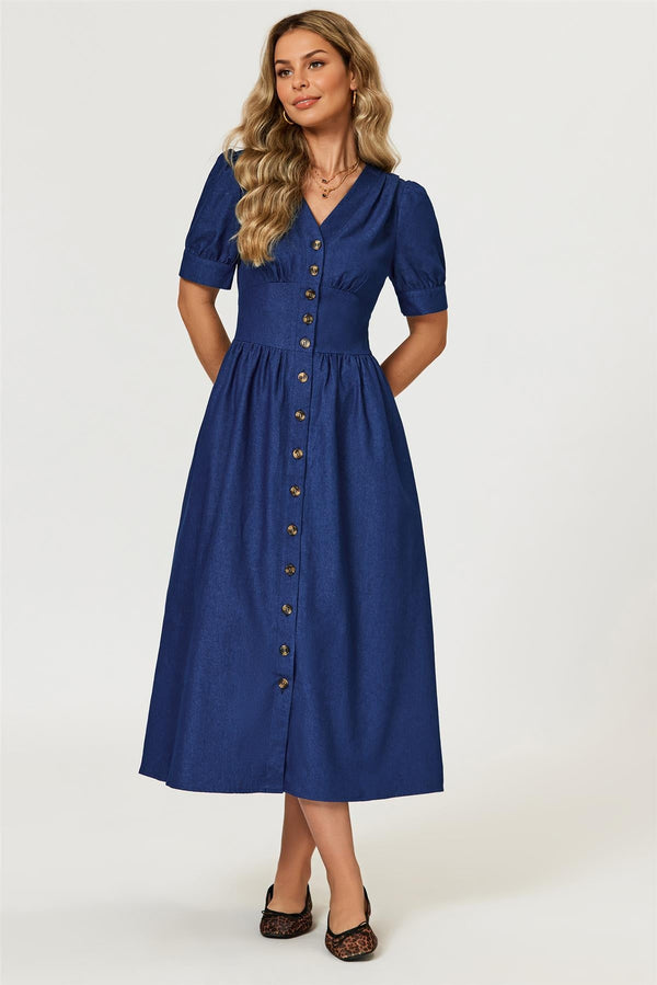 Goddiva Denim Midi Dress In Blue By FS Collection