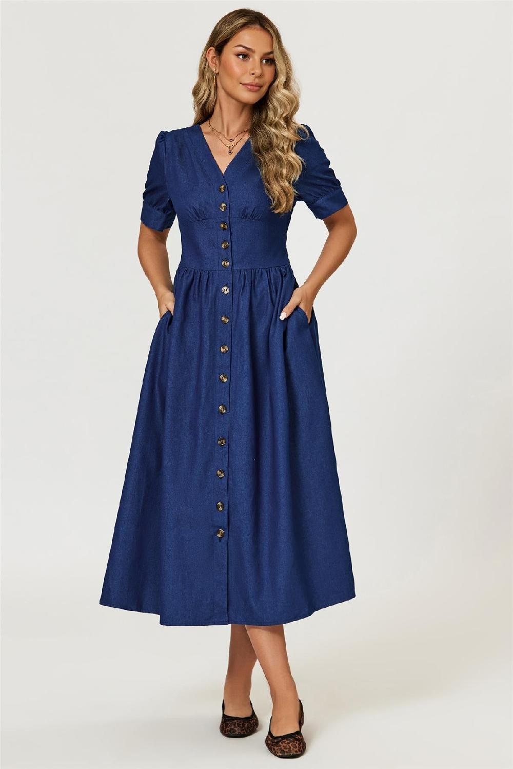 goddiva Denim Midi Dress In Blue by FS Collection