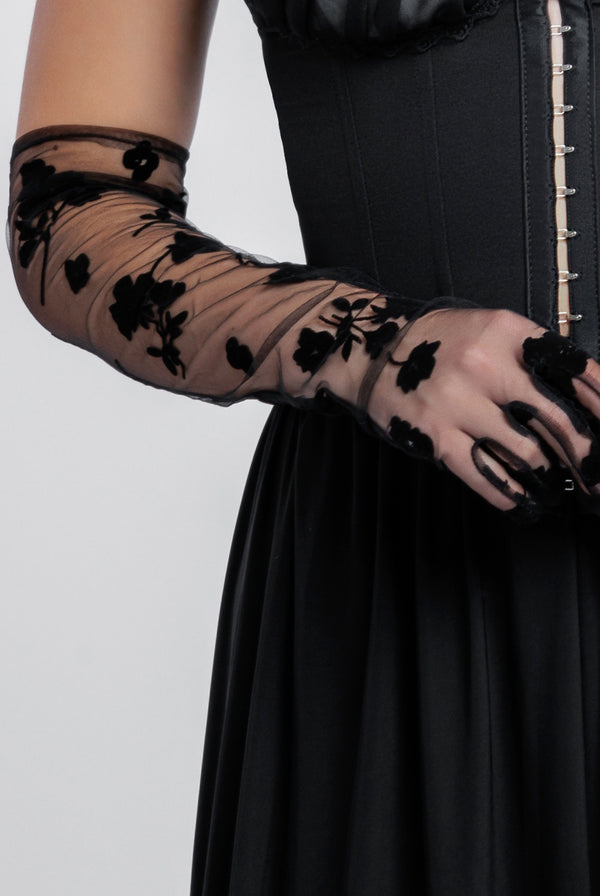 Goddiva Embroidered Stretch Mesh Gloves By Goddiva