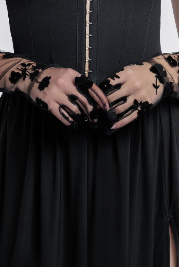 Goddiva Embroidered Stretch Mesh Gloves By Goddiva