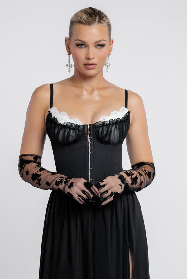 Goddiva Embroidered Stretch Mesh Gloves By Goddiva