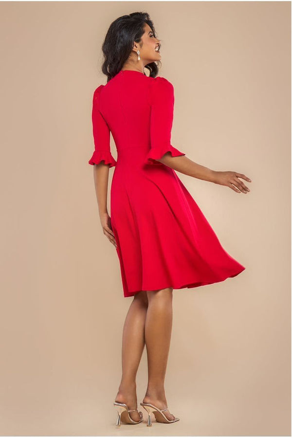 Goddiva Flared Sleeve Midi Dress - Red By Goddiva