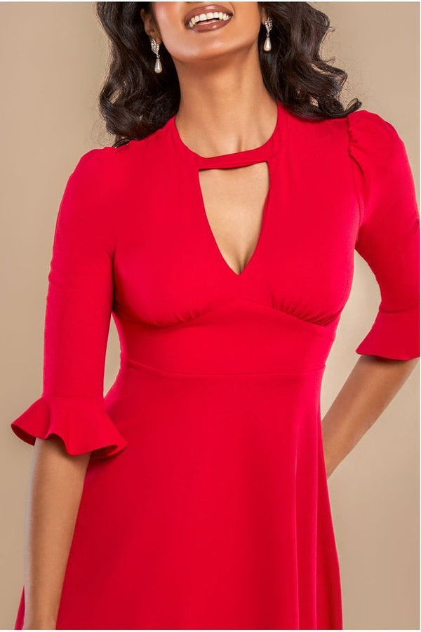 Goddiva Flared Sleeve Midi Dress - Red By Goddiva