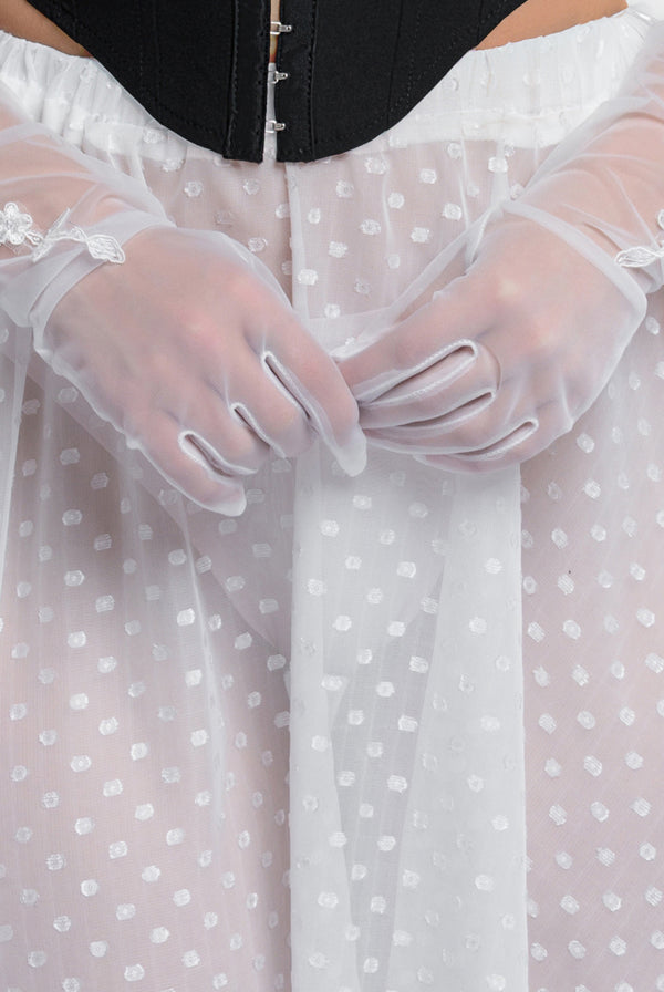 Goddiva Floral Embroidered Mesh Gloves By Goddiva