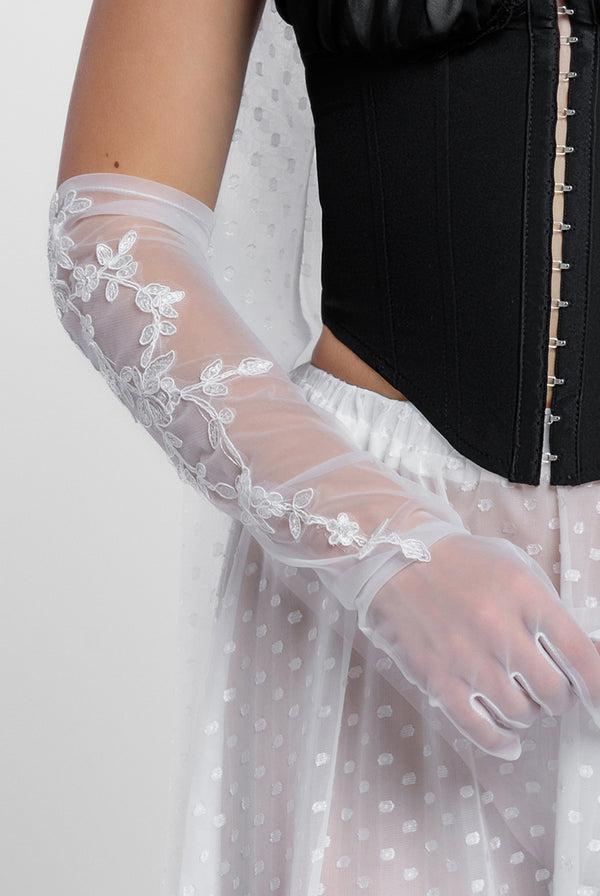 Goddiva Floral Embroidered Mesh Gloves By Goddiva