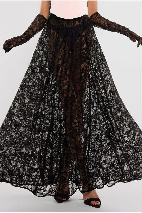Goddiva Floral Lace A-Line Maxi Skirt By Goddiva