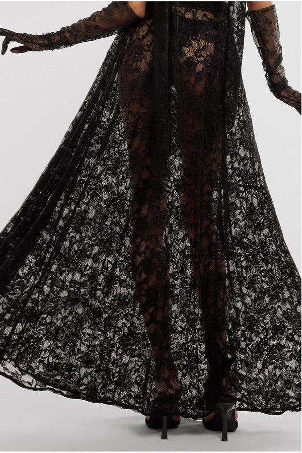 Goddiva Floral Lace A-Line Maxi Skirt By Goddiva