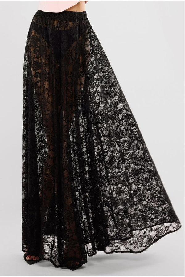 Goddiva Floral Lace A-Line Maxi Skirt By Goddiva