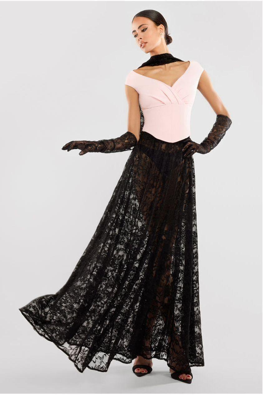 goddiva Floral Lace A-Line Maxi Skirt by Goddiva