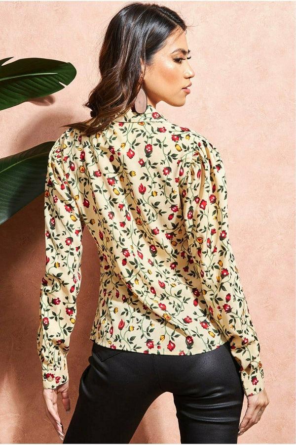 Goddiva Floral Print Shirt - Beige By City Goddess