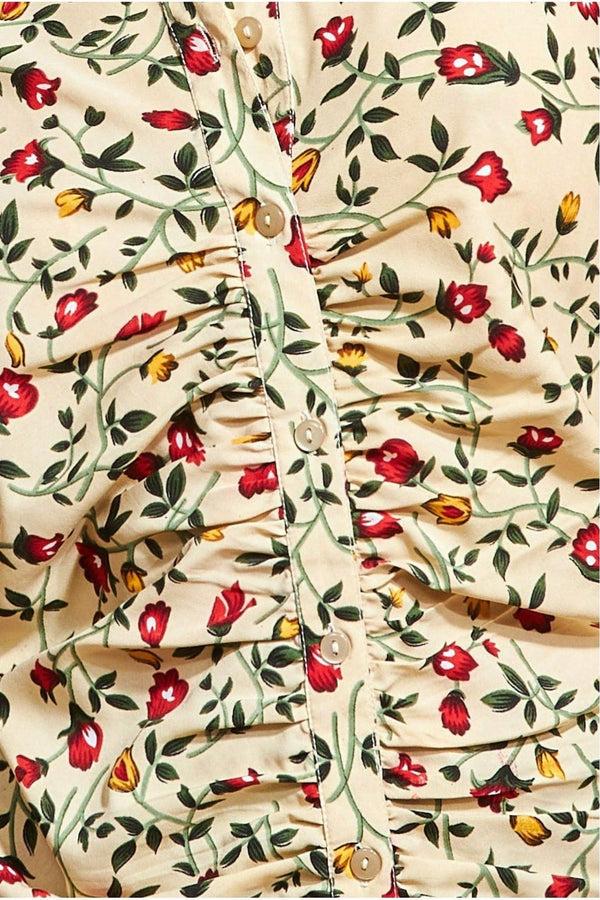 Goddiva Floral Print Shirt - Beige By City Goddess