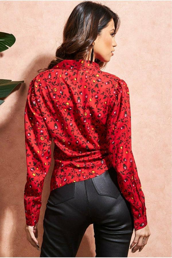Goddiva Floral Print Shirt - Red By City Goddess
