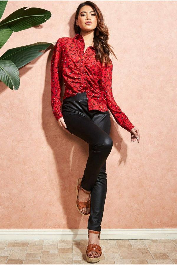 Goddiva Floral Print Shirt - Red By City Goddess